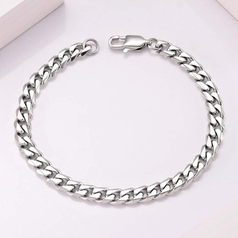 New stainless steel 6mm Cuban link silver bracelet 8.3"
